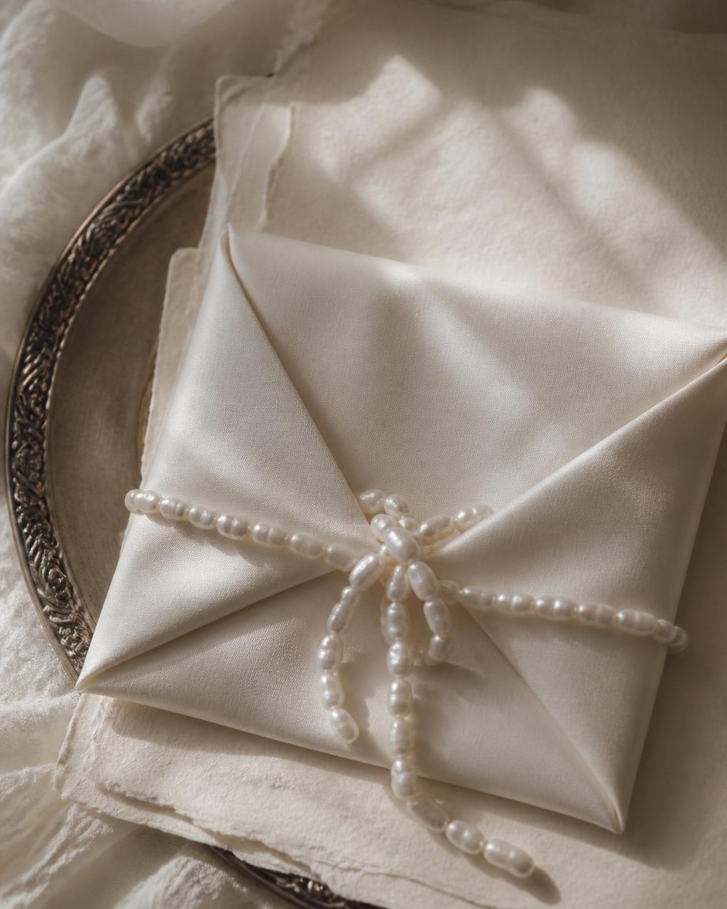 Pearl-tied silk invitation